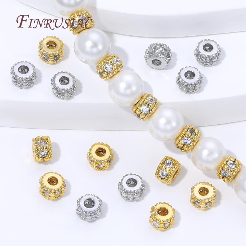 5/10Pcs 18K Gold Plated Spacer Beads For Jewelry Making,Zircon Round Beads Separators,Necklaces Bead DIY Jewelry Accessories