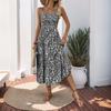 Summer New Printed Maxi Dress, Sleeveless Spaghetti Strap Elastic High Waist Long Sundress, Leisure Casual Dress for Women