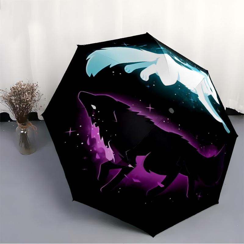 1pc Wolf Spirit Automatic Open/Close Umbrella 8-Rib Strong Frame, Portable Travel Umbrella for Women & Men, Birthday Gift Parties 038