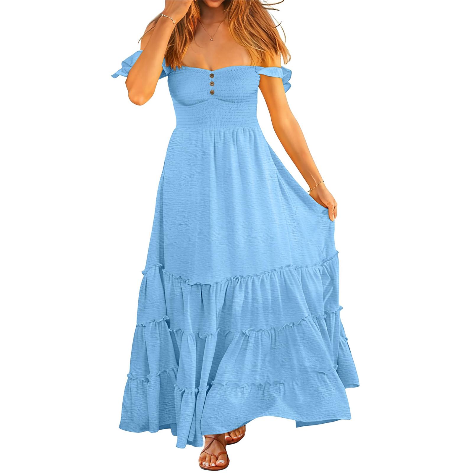 Women s Fashion -Color Short-Sleeve Dress L