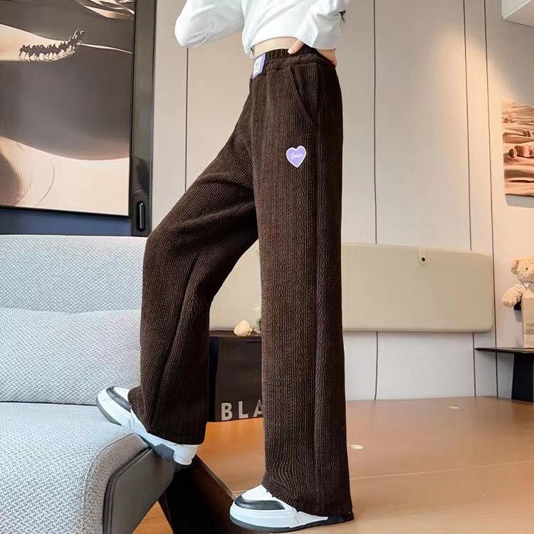 Girls' 2025 Autumn/Winter Fashionable Fleece-Lined Wide-Leg Pants