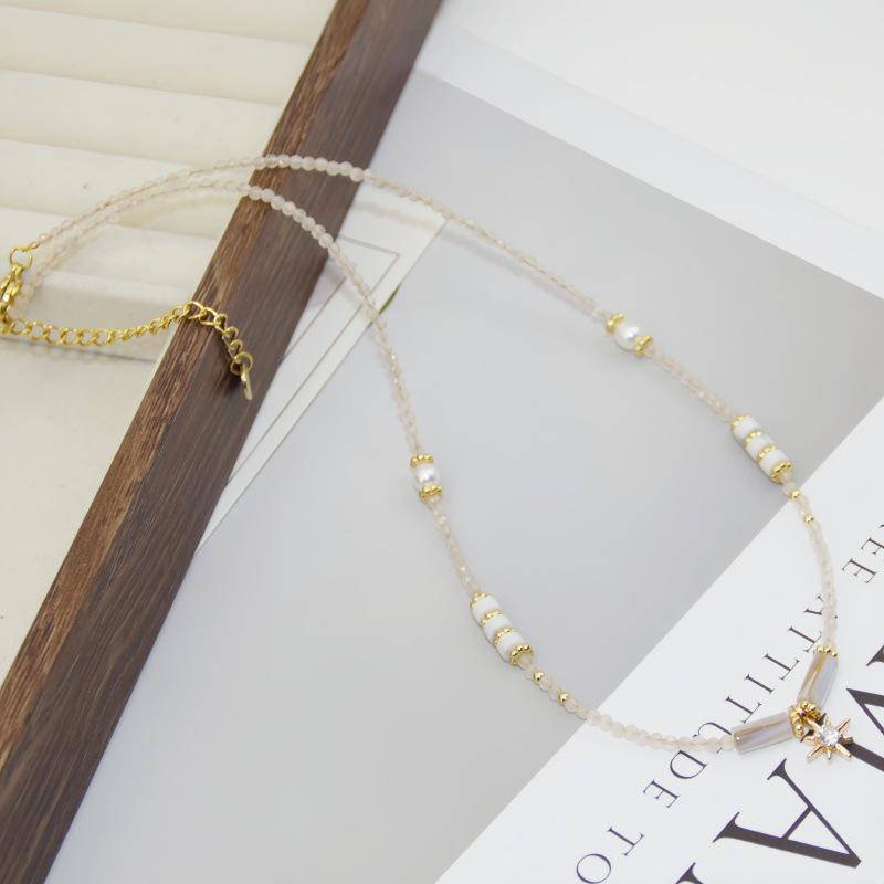 Fashionable Zircon Freshwater Pearl Necklace with Titanium Steel Star Pendant