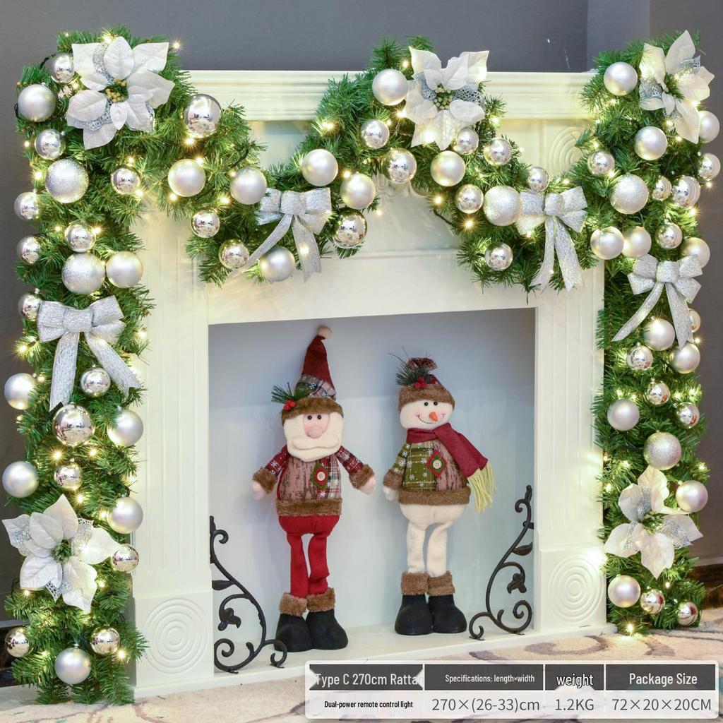 Christmas Glimmer: Garland Set for Tree, Window, and Fireplace with Flocked Leaf Ornaments