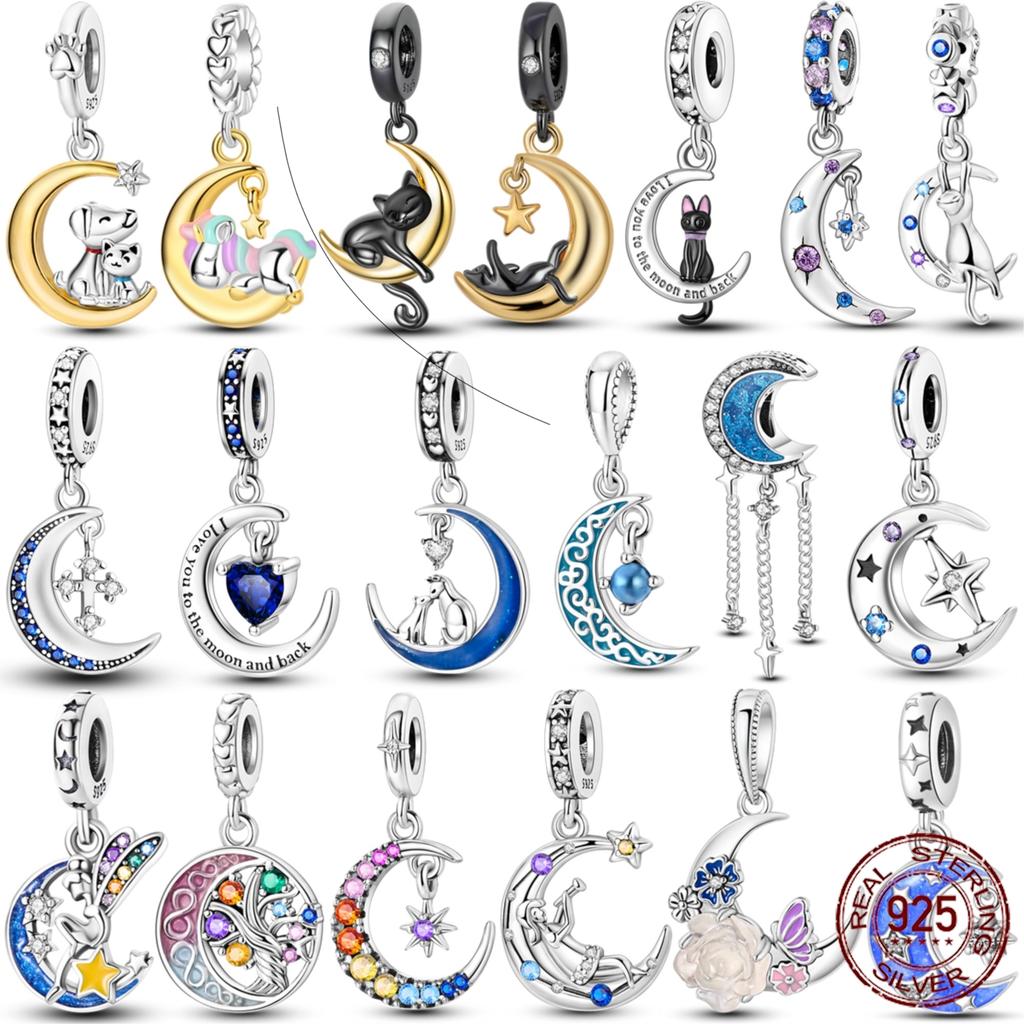 Authentic Accessories Bracelets Genuine copper Moon Collection Charm Bead Charms Bead Charms Inlaid Zirconium Luna Cat Dangle Pendants Do It Yourself
