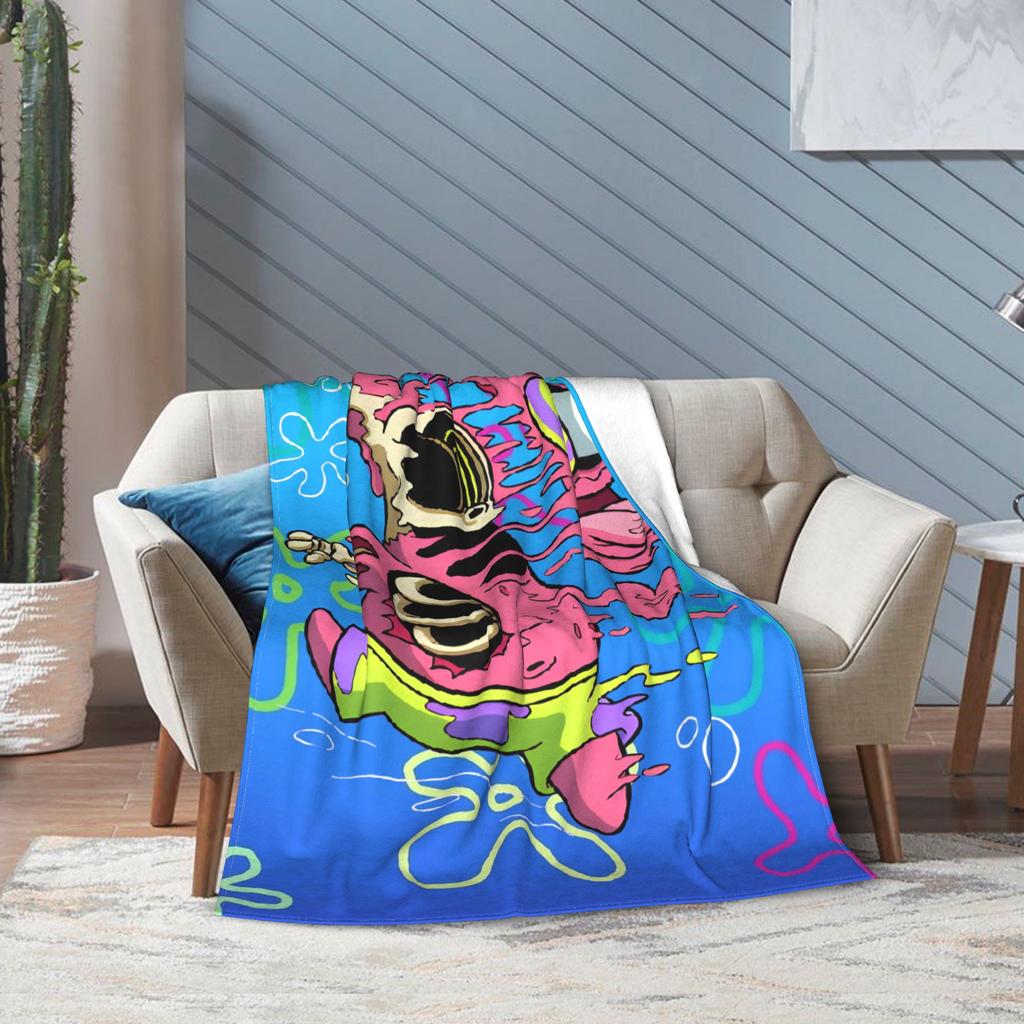 SpongeBob Cartoon Colors Patrick Star Sky Blanket Cartoon Flannel Vintage Warm Throw Blanket for Bedspread Winter