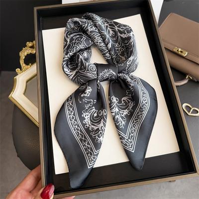 Vintage Paisley Print Shawl Square Scarf For Women Soft Satin  Wraps Neckerchief Female Hair Bands Ribbon Headband Bandana