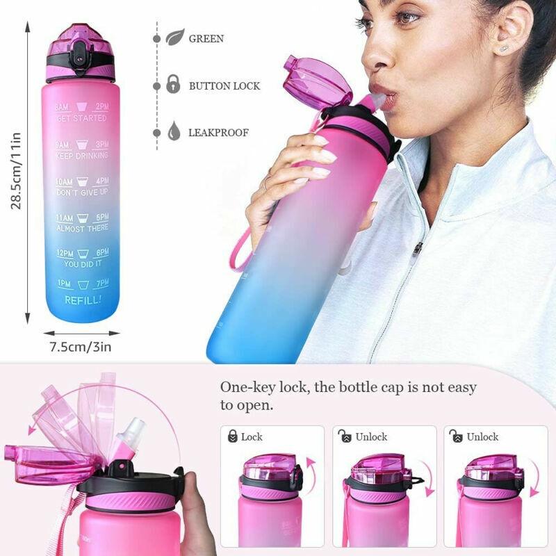 Omorc 1l Sports Water Bottle Leakproof Bpa-free With Detachable Filter And Time Marker