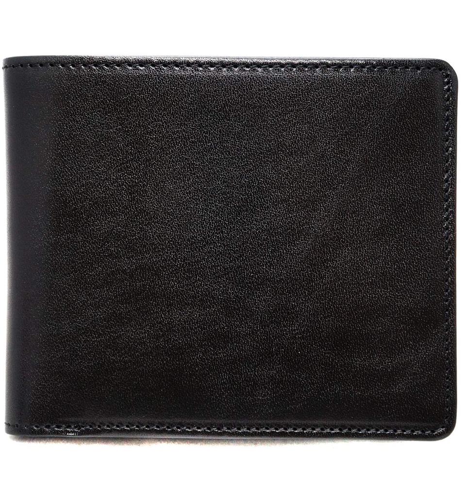 Black bifold wallet for men and women, made with genuine Tochigi leather. Slim, large capacity, two-tone design, zipper closure, coin purse, plenty