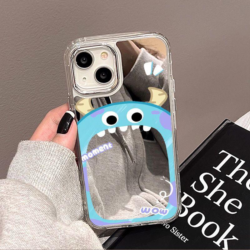Mirror blue big mouth monster is suitable for iPhone17 mobile phone case 16pro electroplating buttons Apple 15 all-inclusive 13/14