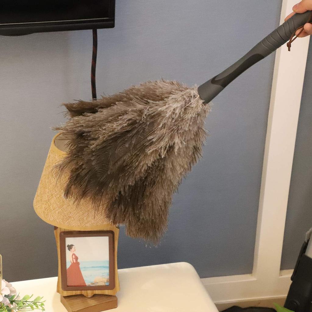 Gray Ostrich Feather Duster with 71Inch Pole,Extendable Feather Duster for Home Cleaning