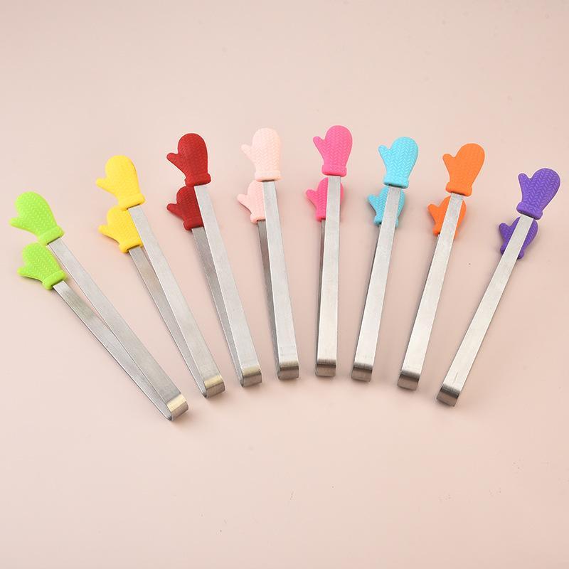Pinças Mini para Lanches de Silicone e Aço Inoxidável Pegas Antiderrapantes Churrasco Pão Cubo de Gelo Clip Acessórios de Cozinha Churrasco