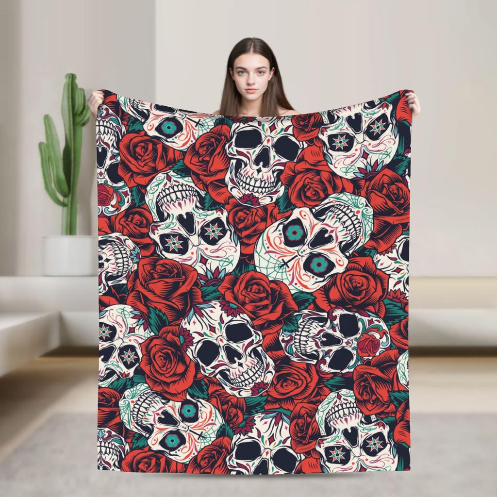 Floral Skull Vintage Blankets Day of the Dead Wool Awesome Soft Throw Blankets for Home All Season