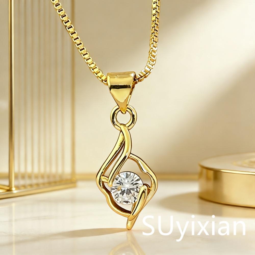 925 Silver Electroplated Gold Fashion Light Luxury Niche Small Fresh Zircon Pendant Necklace Birthday Party Anniversary Gift золотой