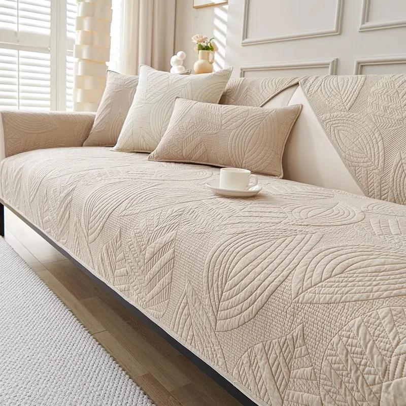 Nordic Thicken Cotton Sofa Cover Leaves Print Soft Warm Sofa Cushion for Living Room Non-slip Couch Towel Protector Home Decor