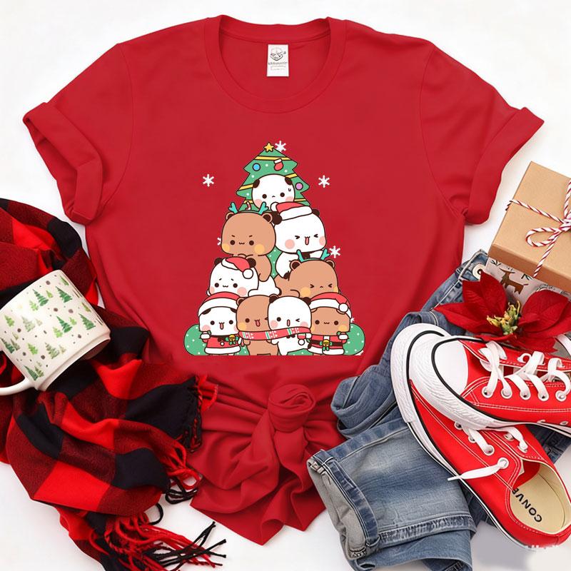 Kawaii Bubu Dudu Christmas Tree Graphics Tshirt Trendy Funny Cartoon Christmas Shirt Novelty Holiday Party Couple Cotton Tees
