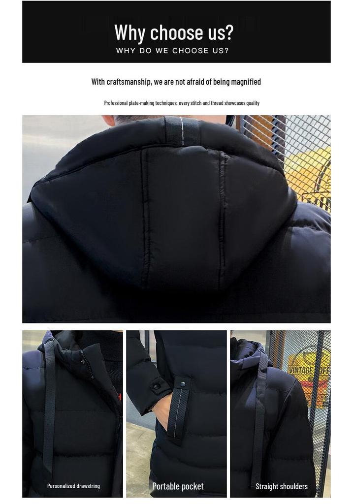 Men's Trendy Mid-Length Down Cotton Jacket, M-7XL - Warm, Thickened Outerwear for Autumn and Winter.