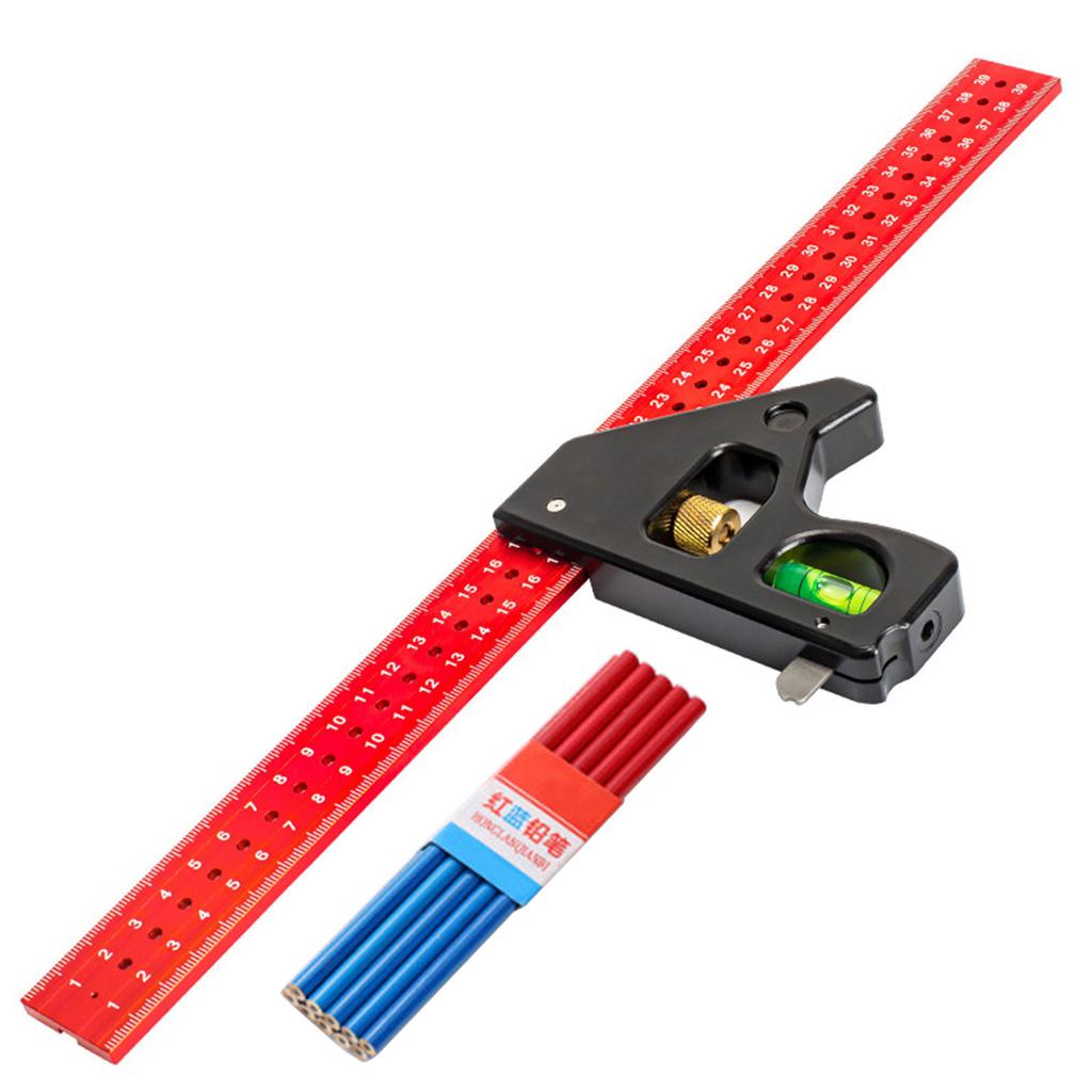 300/400mm Combination Square Set for Woodworking with 10 Carpenter Pencils and Adjustable Stainless Steel Protractor