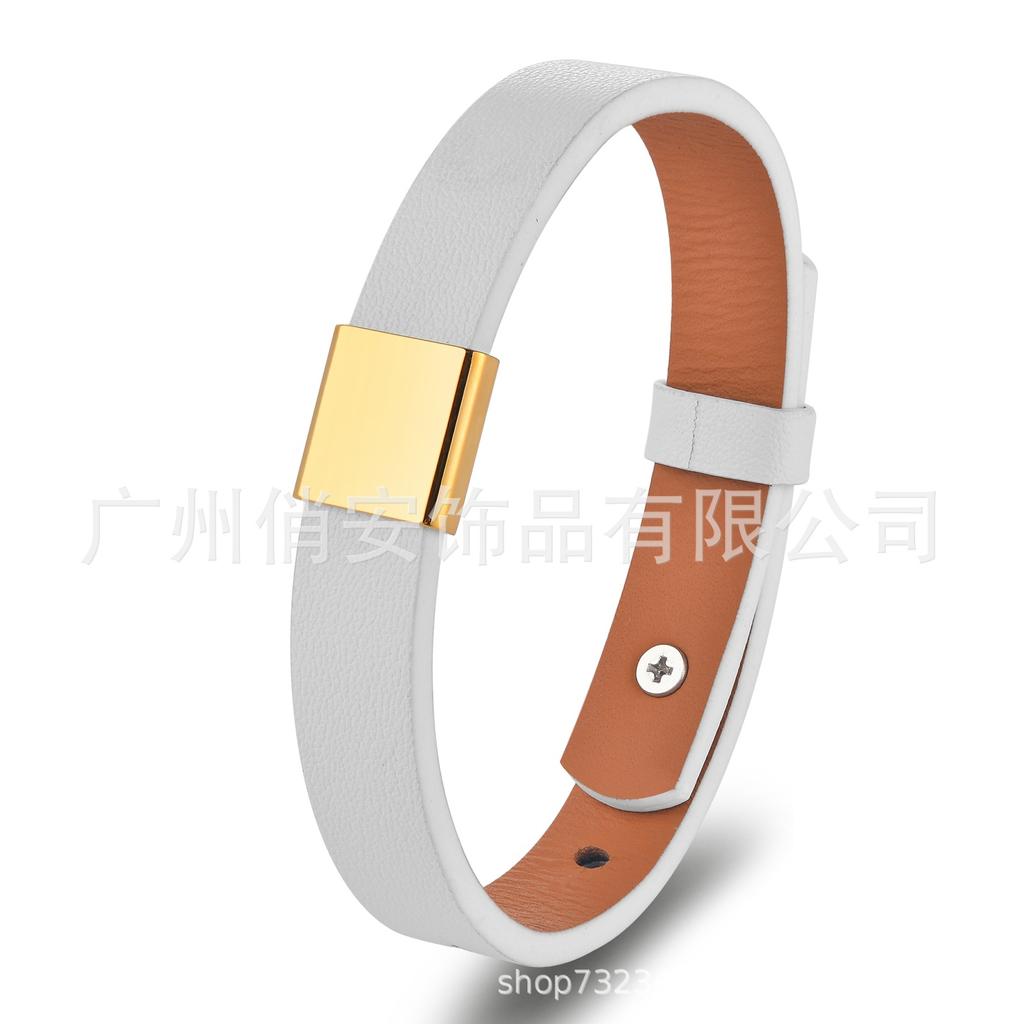 Men'S And Women'S Genuine Leather Bracelet, Simple Stainless Steel Smooth Surface Lettering Cowhide Bracelet Diy Leather Bracelet
