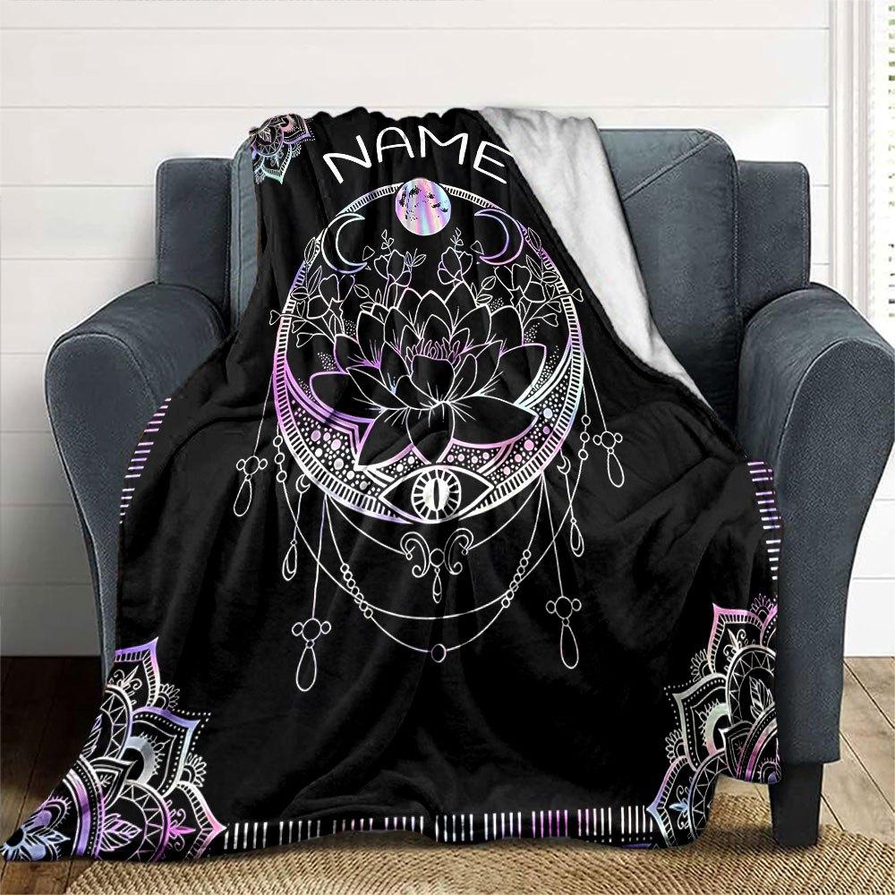 Moon Lotus Mandala Home Customize Your Name Blankets Soft Cozy Lightweight All Season Multi Use Blanket For Picnic Sofa Office Bed Living Room Perfect