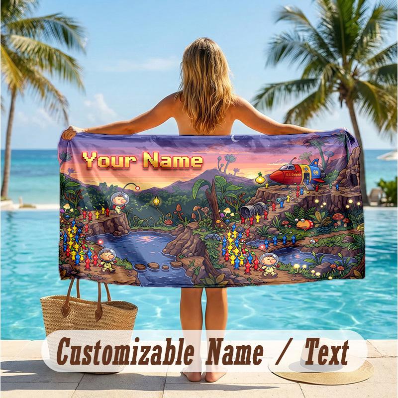 Custom Text Beach Towel, Soft Absorbent Swimming Multi-use TowelPikmin