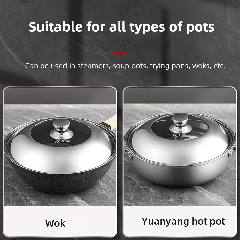COOKER KING Visible Cooking Wok Pan Lid Stainless Steel Universal Pan Cover Visible Replaced Lid for Frying Wok Pot Quality Dome