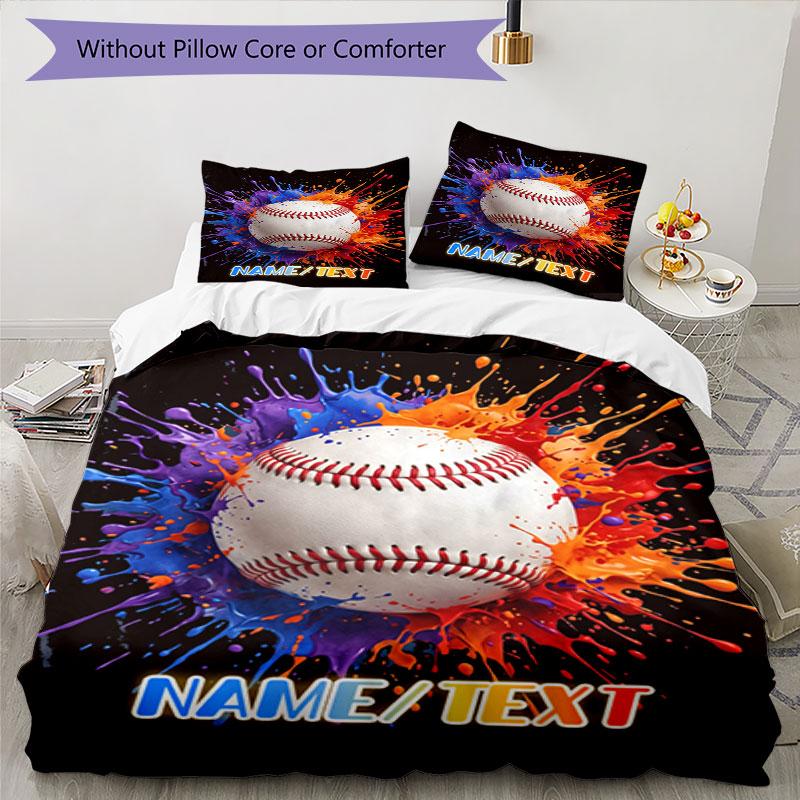 3PC Custom Name Baseball Splash Artwork Bedding Set Printed Bedding Set Duvet Cover Closure Includes 1 Duvet Cover & 70 Pillowcases for Bedroom