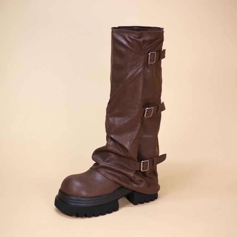 2025 New Women's Retro European-Style Over-the-Knee Boots with Thick Soles and Buckles