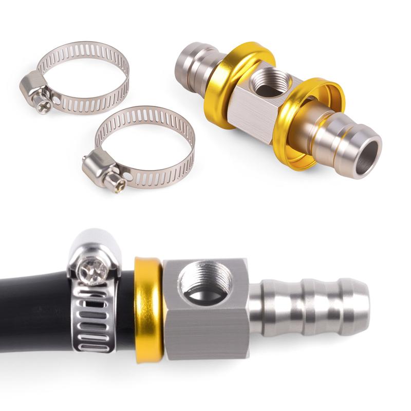 1/2NPT Or 3/8NPT Fuel Line Hose T-Fitting Adapter Fit 1/8-27 NPT Port For Fuel Pressure Gauge Sensor With Hose Clamps