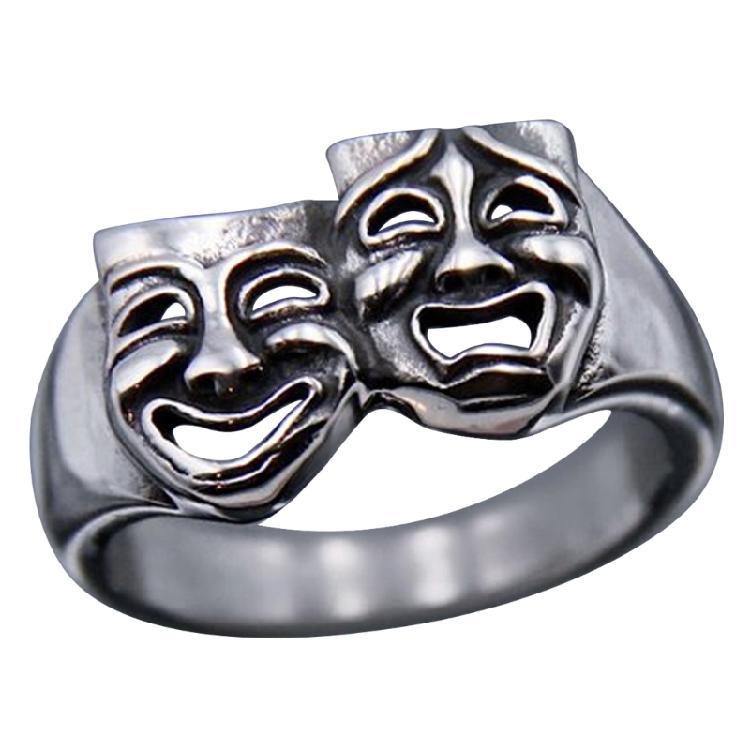 Happy Sad Wide Statement Ring Comedy Tragedy Mask Ring Unique Finger Ring
