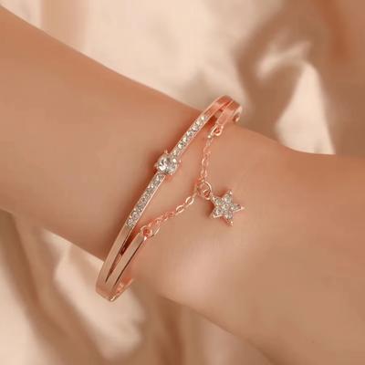Fashion Stainless Steel Luxury Bracelets Female Sparkling Diamonds Pentagram Forever Love Charm Bracelet Women Jewelry Gifts