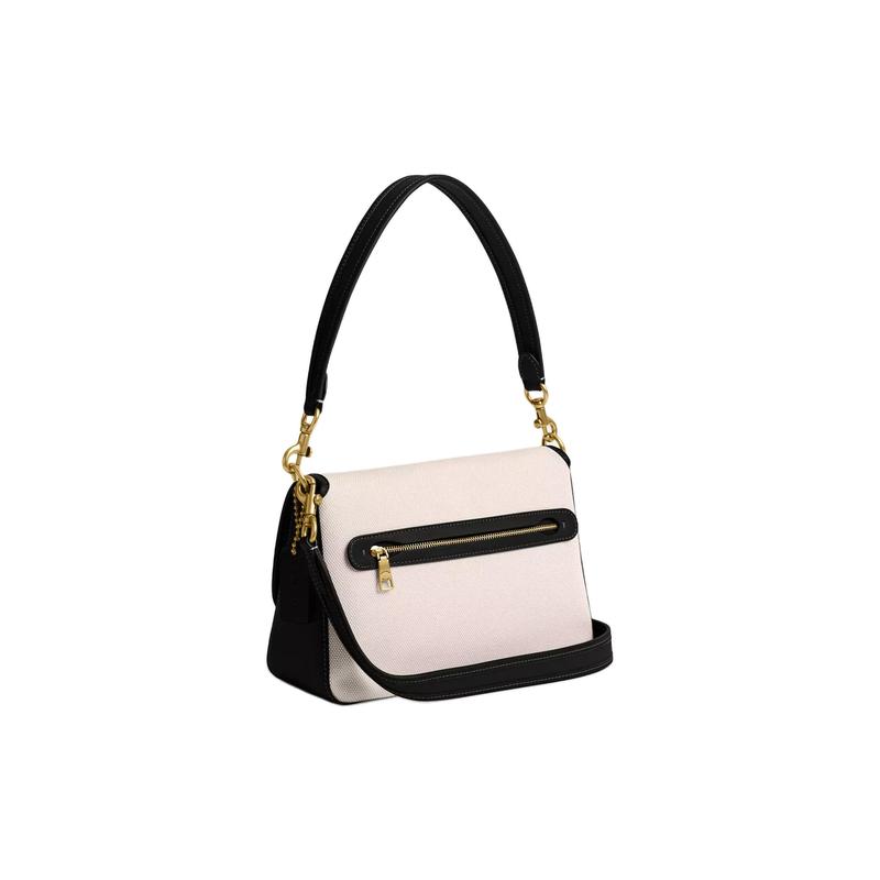 Coach Tabby 26 hardware dorato chiusura a scatto tela e pelle conciata al cromo borsa a mano tracolla a spalla grande da donna ottone e nero