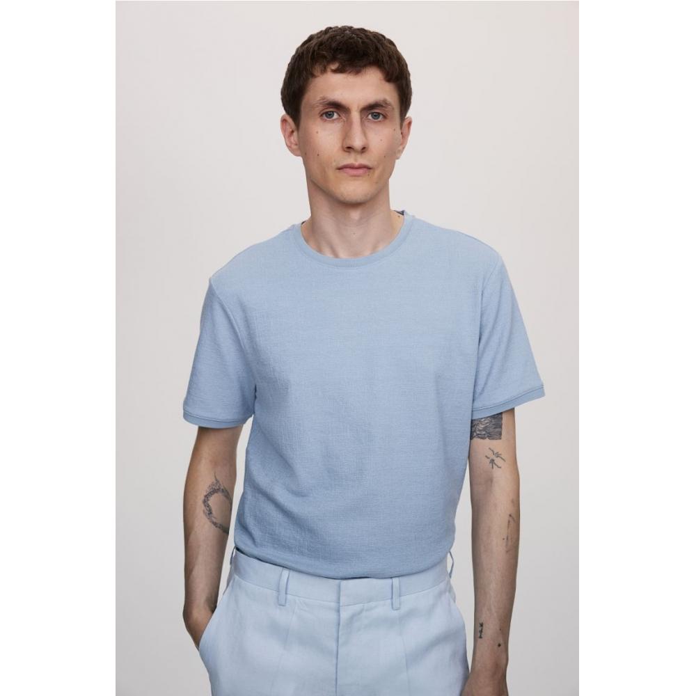 H M Regular FiT TexTured T sHirT ligHT Blue
