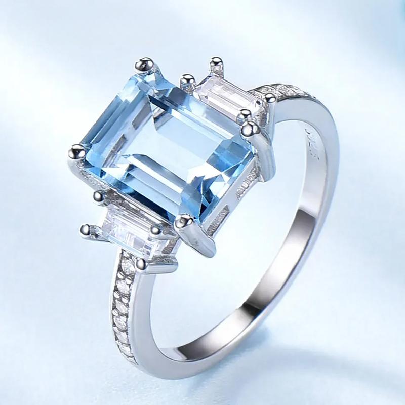 925 Sterling Silver Luxury Nano Sky Blue Topaz Gemstone Ring For Women Birthday Party Anniversary Fine Jewelry Gift Accessorie