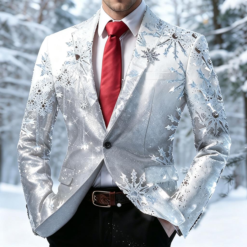 Herren Weihnachtsdruck Anzugjacke Langarm Business Casual für Herbst Winter Krawatte Nicht Enthalten