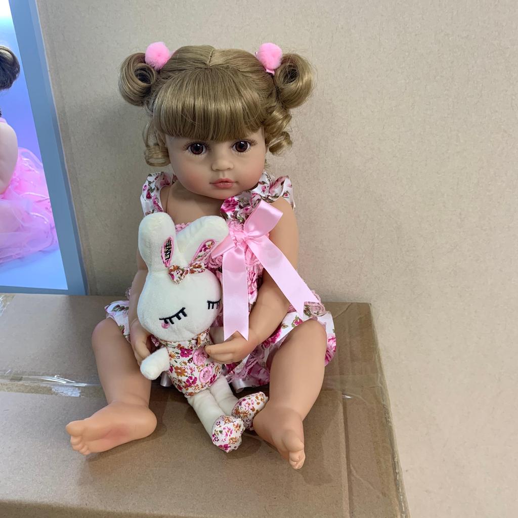55CM NPK Reborn Baby Toddler Girl Princess Doll Lifelike Very Soft Full Body Silicone Doll Bath Toy