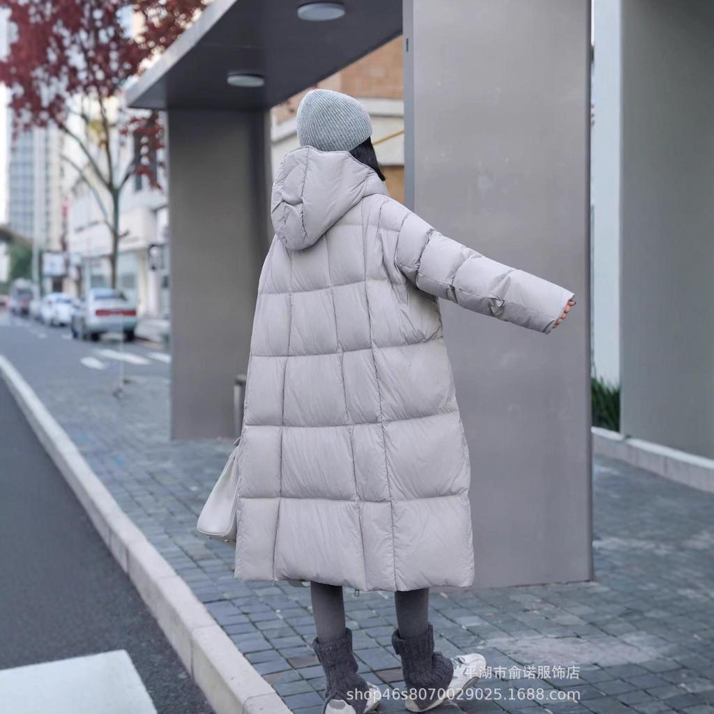 Autumn and winter plus long knee puffs square white duck down jacket thickened warm hooded bread jacket