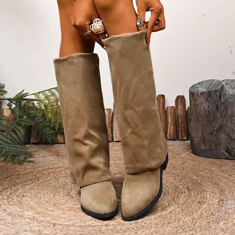 Fashion Vintage Denim Wandering Boots Women 2025 Autumn Pointed Toe Medium Heel Slip On Knee Boots Sexy Designer Women's Shoes