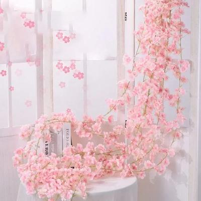 135 Flower Heads 1pcs Silk Artificial Cherry Blossom Rose Vine Wall Hanging Flower Decoration Rattan Fake Plant Leaf Garland Rom