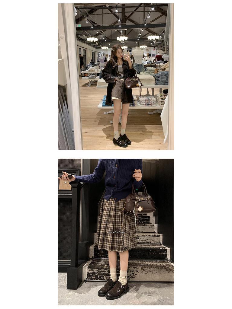 Su Yinyin Damen Leder Oxford Loafer mit Blockabsatz - Vielseitiger Britischer Stil, Geschnitztes Design für den Frühling