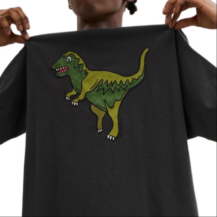 Coach Logo Animal Print Crew Neck Short Sleeve T-Shirt Unisex T-Shirts Gray CZ484-BLK