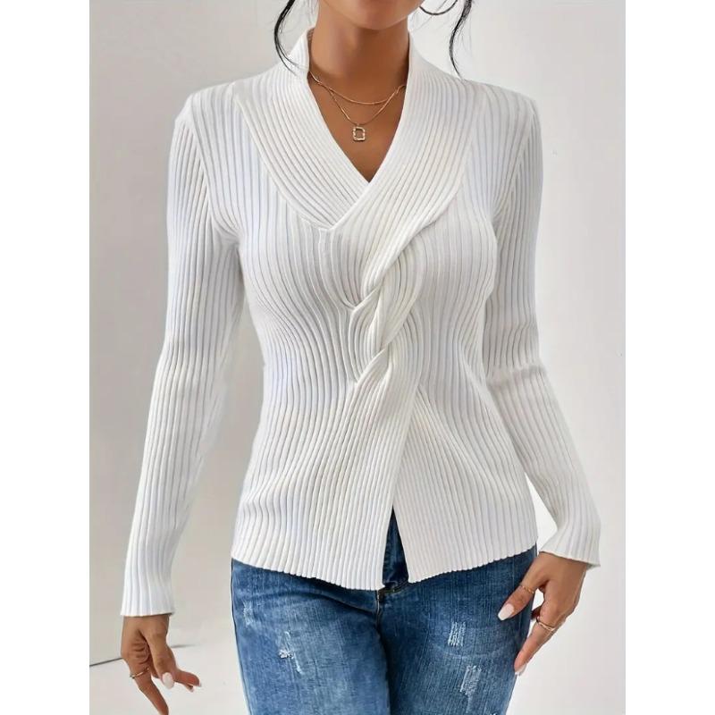 Women S Long Sleeve Solid Slim Fit Sweater With Ribbed Hem