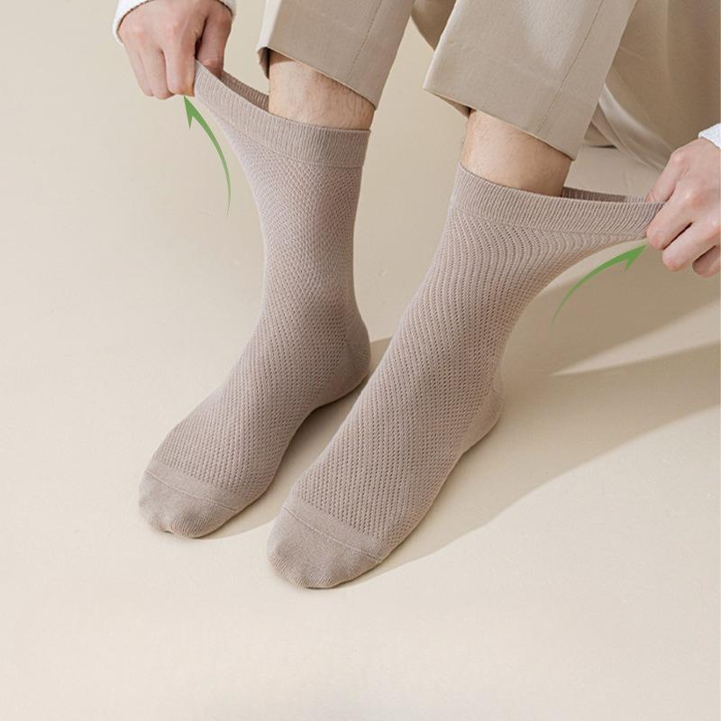 Men's Summer and Spring Mid-calf Socks, Pure Cotton Anti-odor Summer Mesh Breathable and Sweat-absorbing Solid Color Sports Socks
