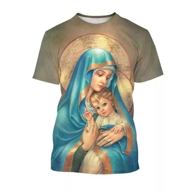 Mode Notre-Dame de Guadalupe Vierge Marie Imprimé T-shirts pour femmes Manches Courtes Col Rond Vêtements pour Hommes Confort Y2k Vêtements pour Femmes