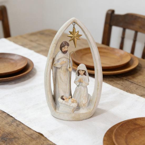 Nativity Scene Figurine Resin Holy Family Ornament Mary Joseph And Baby Jesus Statue Religious Christmas Table Centerpiece Gift for Christians