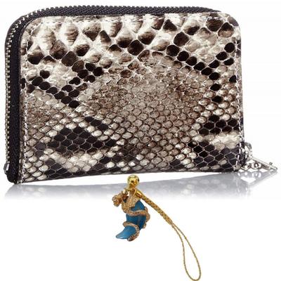 Brocade Snake Leather Coin Purse Money Luck Increase Wallet Diamond Python Coin Case Made In Japan Shoryu Men's Women's (Magatama Netsuke)