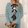 Women's Fashion Tie Long Sleeved Loose Casual Versatile Striped Sweater Jacket Sweater