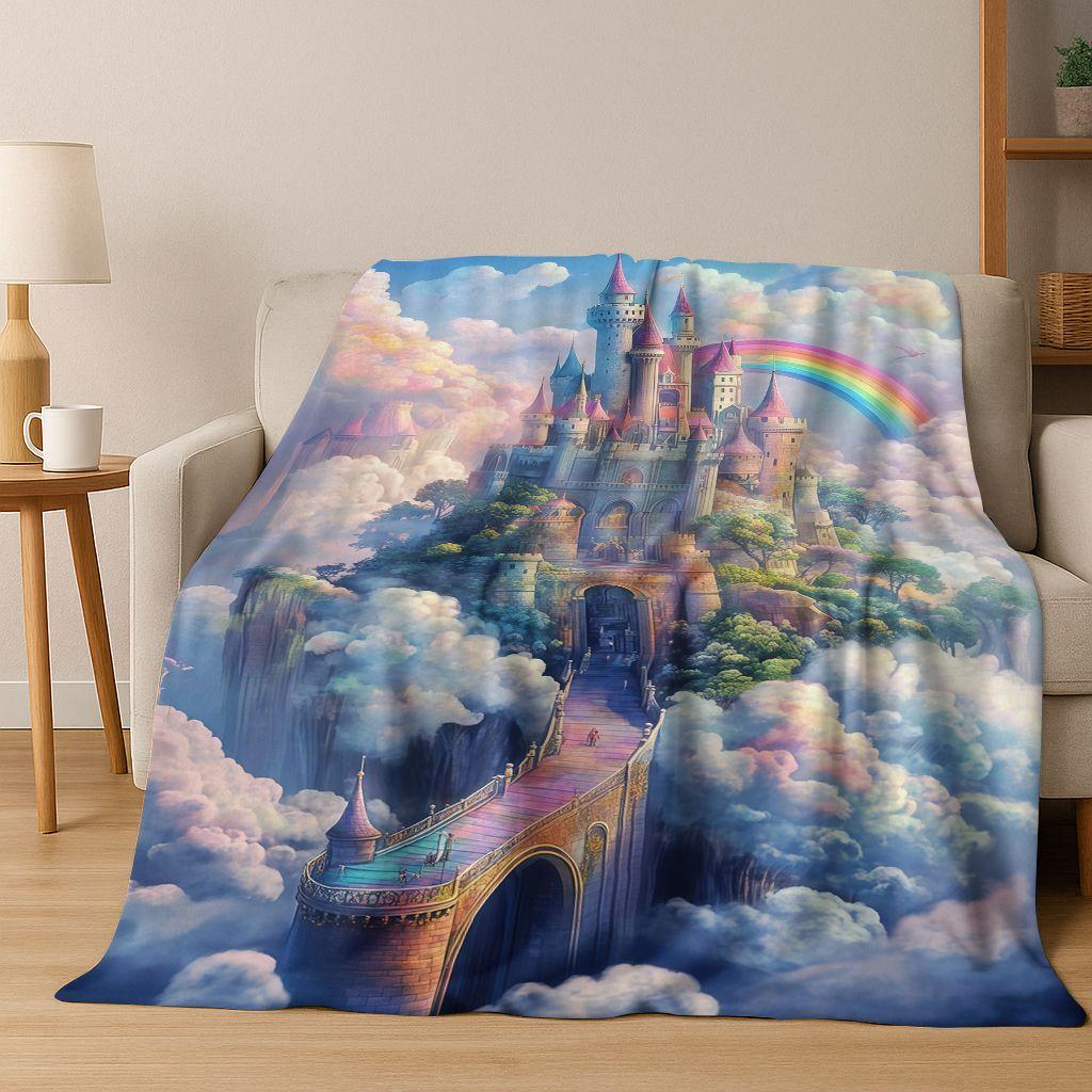 Enchanted Fairytale Princess Castle Gothic Castle Cartoon Flannel Blanket,Cozy Soft Throw Blanket for Home Bedroom Bed Sofa Kids