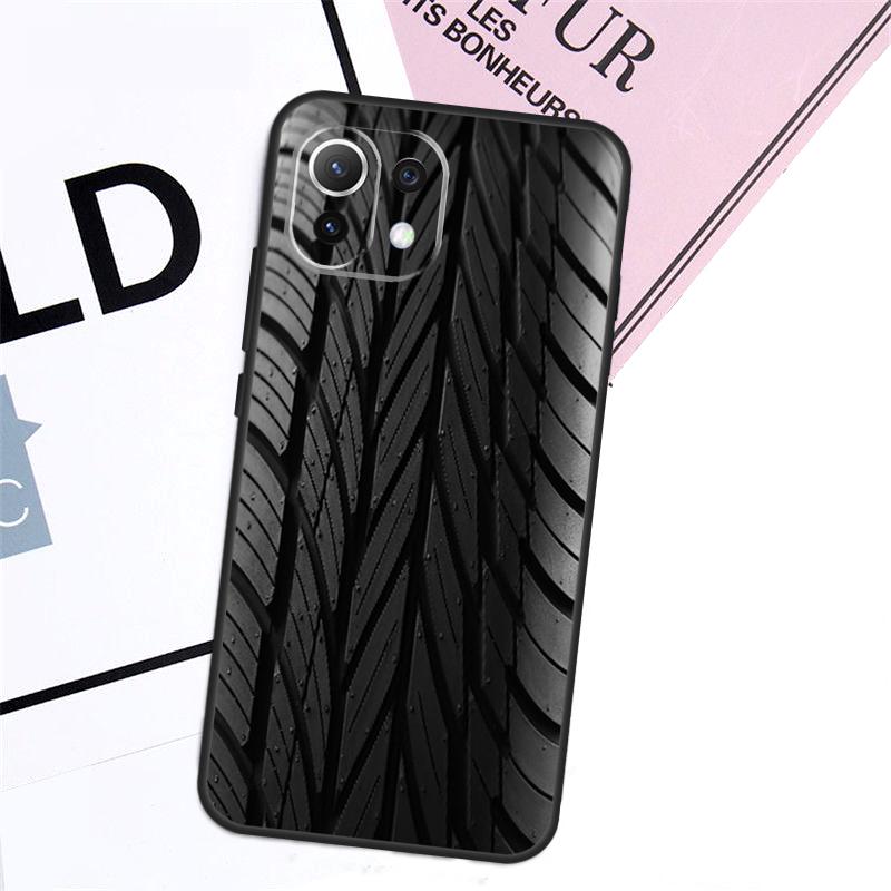 Black Tire Tyre Tread Texture Case For Xiaomi 15T Pro 14T 13T 17 Pro Max 14 15 Ultra POCO X7 X5 X6 F5 F6 F7 F8 Pro Cover