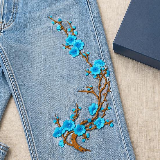 Fabric Applique for DIY Projects Cherry Blossom Patches Clothing, Vintage Plum Sewing Patches, Iron On Flower Jackets Floral Appliques Jeans