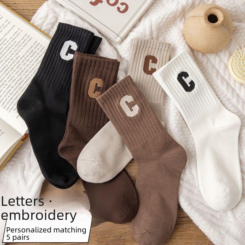 Autumn & Winter College Style Lettered Cotton Sports Socks